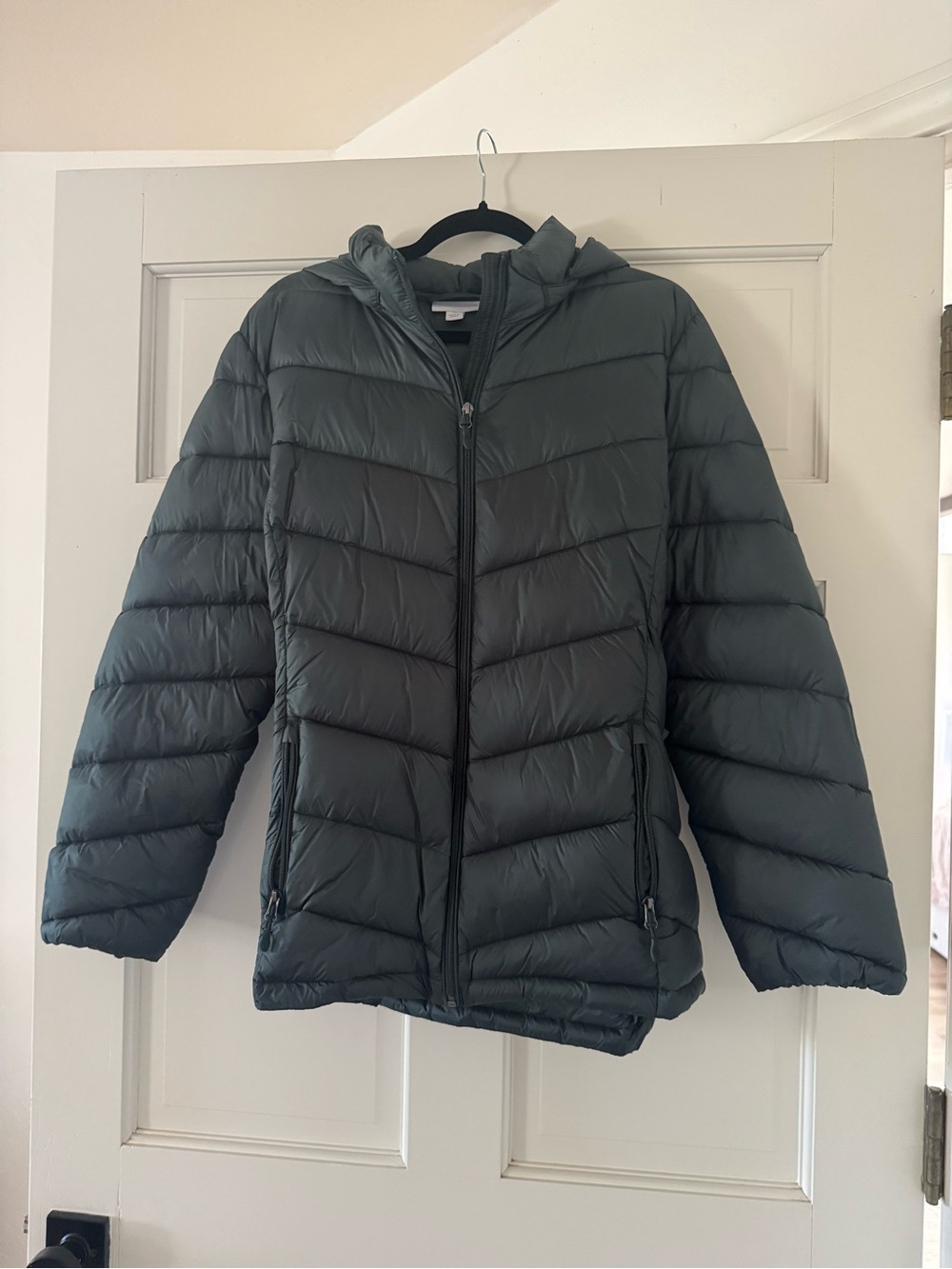 Charter Club Women's Hooded Puffer Jacket in Dark Gray